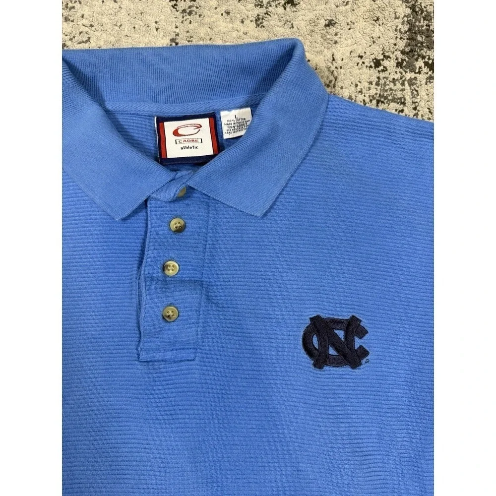 Vintage UNC Tar Heels Polo Mens Large Carolina Blue Striped Sleeve
